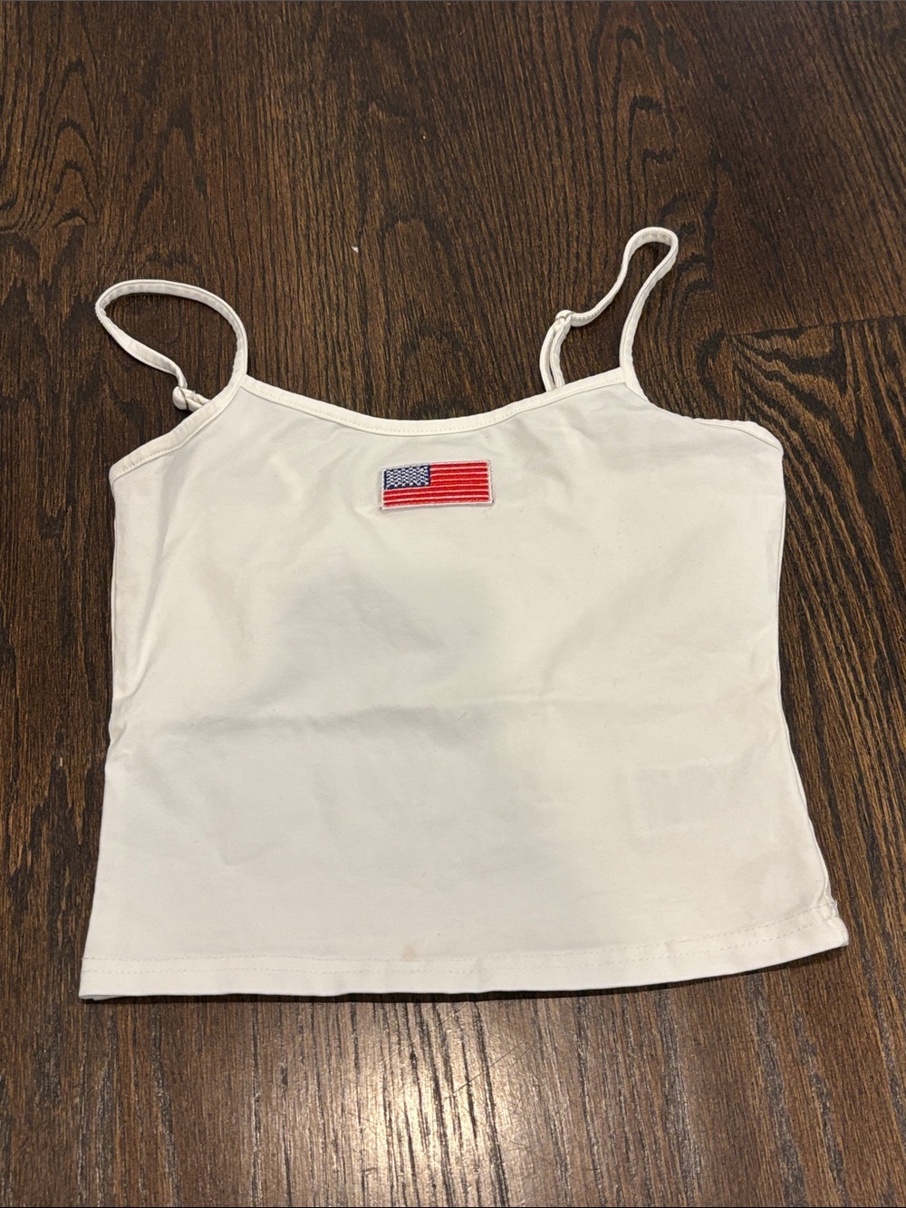 Edikted Women’s White Spaghetti Strap Tank with USA Flag Patch Size X Small